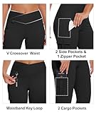 Flare Leggings for Women Yoga Crossover High Waist Pants with Tummy Control Workout Cargo with 5 Pockets Bootcut Leggings,Black(M)