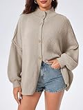 Saodimallsu Womens Oversized Cardigans Long Lantern Sleeve Button Down Chunky Knit Loose Fall Sweater Coats Khaki