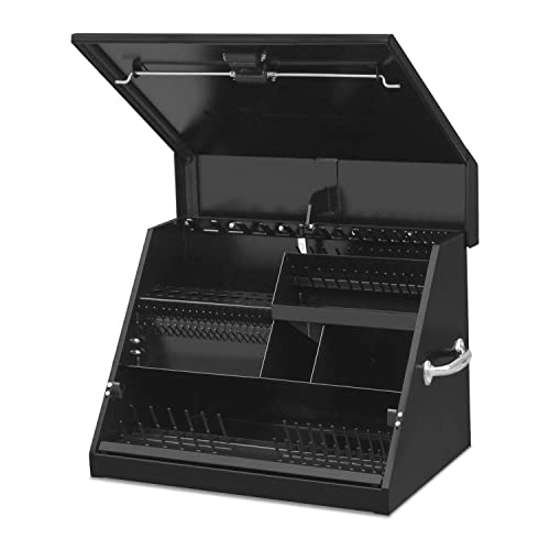 Montezuma – SE250B – 26-Inch Portable TRIANGLE Toolbox – Multi-Tier Design – Heavy-Duty Steel Construction – SAE and Metric Storage Chest – Weather-Resistant Toolbox – Lock and Latching System, Black