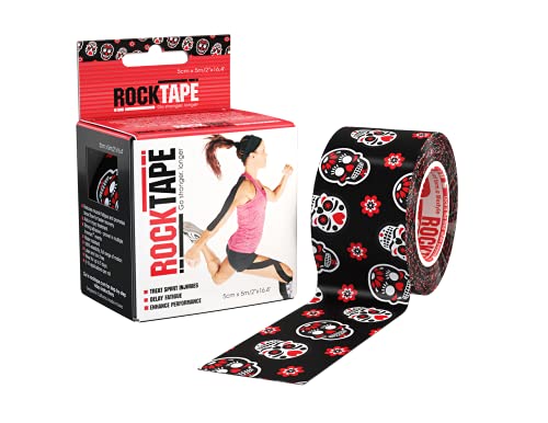 RockTape Kinesiology Tape for Athletes, Water Resistant, Reduce Pain & Injury Recovery, 2" x 16.4 Feet, Uncut, Skull - Muertape