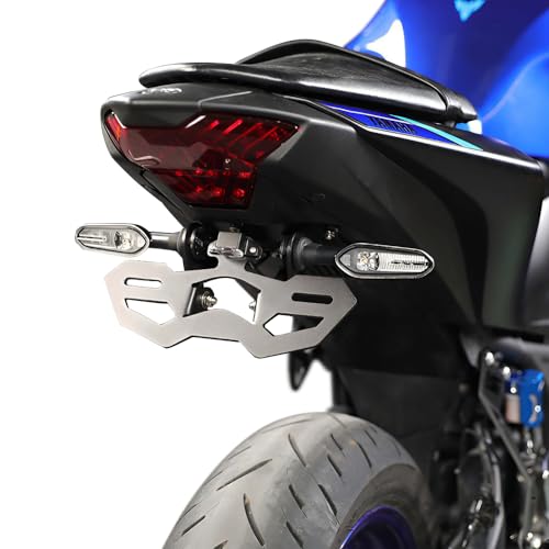Motorcycle License Plate Holder Bracket, For YAMAHA YZF-R25 2014-2023 / YZF-R3 MT-25 MT-03 2015-2023, Fender Eliminator with LED License Plate Lights and Turn Signal Mounting Holes (Black)