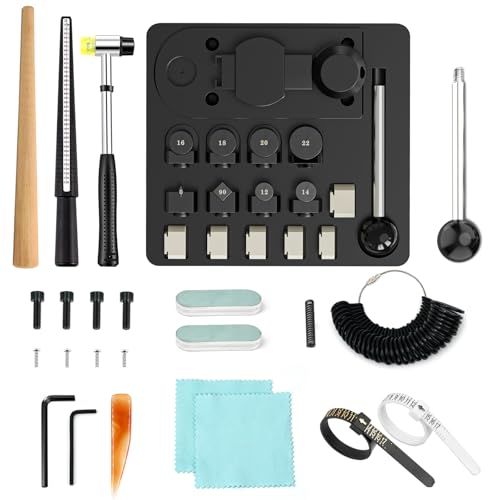 GAXPAK 30pcs Ring Bending Tool Machine Ring Set for 12/14/16/18/20/22mm, Earring Ring Bender Tool with Nylon Dies Multi-Functional Ring Making Tool Machine Jewelry Making with Ring Measuring Tool