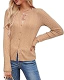 Arach&Cloz Womens 2024 Lightweight Button Down Long Sleeve Business Casual Clothes Crew Neck Soft Knit Fall Cardigan Summer Fashion Outfits Trendy Ribbed Sweater Tops Camel