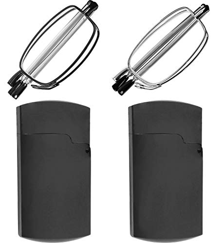 Success Eyewear Reading Glasses 2 Pair Black and Gunmetal Readers Compact Folding Glasses for Reading for Men and WomenCase Included Bundle: Set of Black and Gunmetal With 2 Cases 2