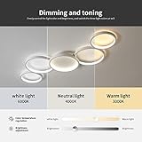 ULihaian Modern LED Flush Mount Ceiling Light - 55wDimmable Ceiling Light Fixture, 5Rings Ceiling Lamp for Living Room,Bedroom,Dining Room,Office (White)