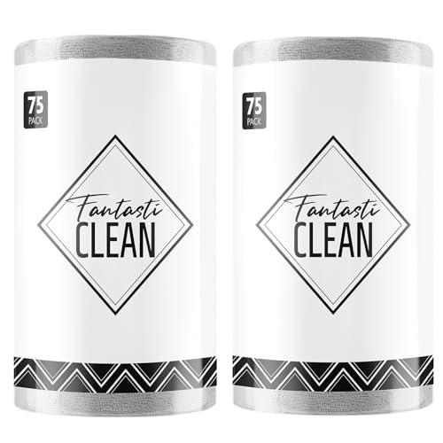 Fantasticlean Microfiber Cleaning Cloth Roll -150 Sheets, Tear Away Microfiber Towels, 12" x 12", Reusable Washable, Ultra Absorbent Dish Rags for Car, Home, Garage or Shop (2 Rolls of Grey)