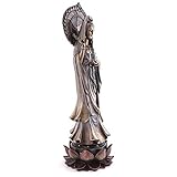 Top Collection Guan Yin Statue Standing on Lotus Pedestal- Quan Yin East Asian Goddess of Compassion and Mercy Sculpture in Premium Cold Cast Bronze - 16.75-Inch Collectible Meditating Buddha Figurine