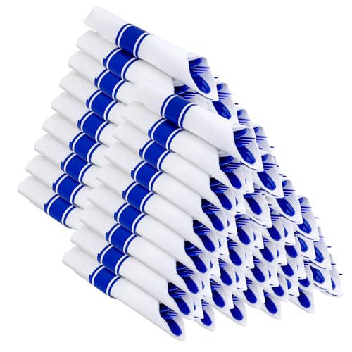 Joyido 400PCS Pre Rolled Blue Plastic Silverware Sets - Heavy Duty Blue Cutlery - Include 100 Pack Wrapped Disposable Utensils with Napkins for Parties & Dinners & Weddings