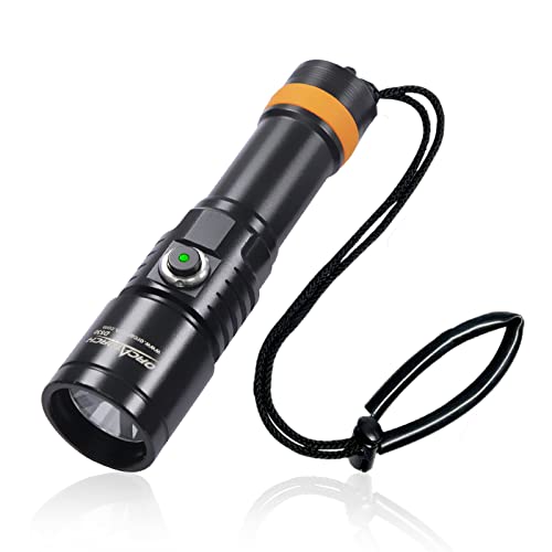 ORCATORCH D530 Scuba Dive Light, 1300 Lumens, 8 Degrees Narrow Beam Angle, Titanium Alloy Side Button Switch, 2 Lighting Modes, with Battery Indicator, for Underwater 150 Meters Diving