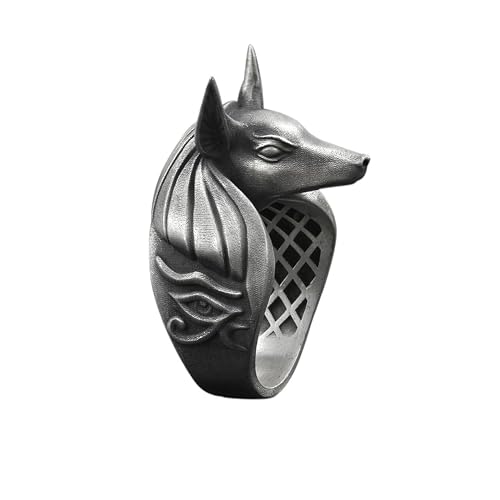 BySilverStone - Anubis 925 Silver Mythology Ring, Sterling Silver Anubis And Eye Of Ra Jewelry, Ancient Egypt Goddess, Minimalist Ring, Memorial Gift