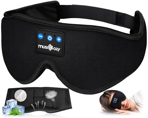 MUSICOZY Sleep Headphones, Bluetooth 5.4 Sleep Mask Headband Headphones Sleeping Eye Mask, Wireless Music Earbuds Earphones with HD Stereo Speakers for Side Sleepers, Cool Gadgets Unique Gift