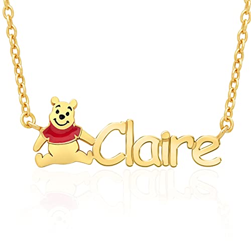 Disney Winnie the Pooh Custom Jewelry - Flash-Plated Name Necklace Personalized - Classic Pooh Bear Customized Name Pendant, Flash Plated