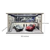 Malamfans 1/24 Scale die-cast Model car Display case with LED Light and Clear Acrylic Cover, Double Layer with 4 Parking Spaces, White