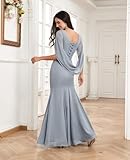 TORYEMY Dusty Blue Chiffon Mother of The Bride Dresses with Cape Sleeve Formal Evening Dresses Long Mermaid for Women Size 12