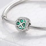 925 Sterling Silver Four Leaf Clover Charm fit Pandora 3mm Snake Chain Bracelet & Necklace - Green Lucky Shamrock Crystal Charm St Patricks Day Gift Jewelry Accessories for Women