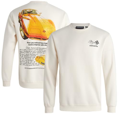 General Motors Men's Sweatshirt - Chevy Corvette Camaro Fleece Crewneck Pullover Graphic Sweatshirt for Men (S-XL), Size Large, Vette Cream