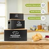 Dekosilave Kitchen Vegetable Storage Set of 3, Metal Onion Garlic Potato Storage Set, Kitchen Canisters Vegetable Keeper Containers with Aerating Holes and Wooden Lid (Black)