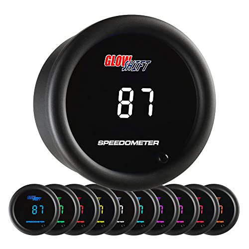 GlowShift 10 Color Digital 140 MPH Speedometer Gauge Kit - Multi-Color LED Display - Tinted Lens - 2-1/16" (52mm)