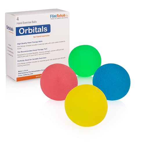Flint Rehab Premium Hand Exercise Balls - Set of 4 for Carpal Tunnel Stress/Pain Relief, Stress Balls for Kids & Adults, Squeeze Balls for Hand Therapy/Arthritis, Hand Squeezers for Strength