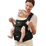 SUNVENO Baby Hipseat Ergonomic Baby Carrier Soft Cotton 6 in 1 Safety Infant Newborn Hip Seat for Home, Outdoor, Travel, 6-36 Months Babies Girls and Boys, Black