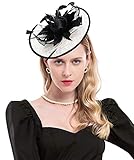 Z&X Sinamay Fasciantor Derby Church Hats for Women Floral Feather Wedding Tea Party Headpiece with Headband Clip Black and White