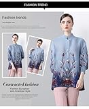 Early autumn stand-up collar pleated printed top Miyake style floral elegant top coat T-shirt ice blue