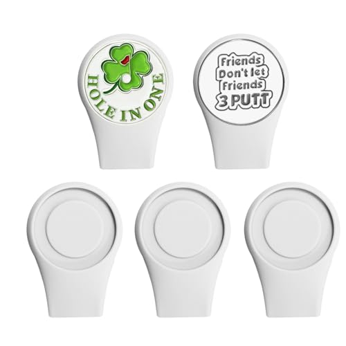 Golf Hat Clip Silicone Holder Value 5 Pack with 2 Ball Markers, Strong Magnetic Ball Marker Attach to Pocket Hats Cap Belt Edge Gifts for Golfers Men Women Kids (5 Pack White)