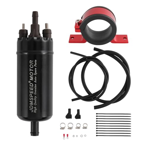 Universal External Inline High Pressure Fuel Pump 12V with Mounting Bracket Clamp and Fuel Hose Replace 0580463016, 0580464020, 0580464055, 0580453911, 0580464048 Gasoline Injection Pump Black