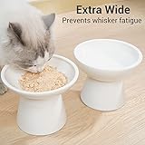 CEEFU 2 Extra Wide Raised Cat Food Bowl, Elevated Cat Bowls Anti-Vomiting Cat Feeder Whisker Stress-Free, Two Different Depth Bowls Ceramic Cat Dog Feeding Bowls, White