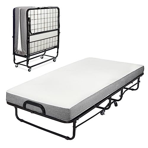 Milliard Diplomat Folding Bed with Mattress for Adults & Kids, Cot Size, Portable Foldable Bed with Luxurious Memory Foam Mattress & Super Strong Frame, 75” x 31", Fold Up, Roll Away, & Hideaway