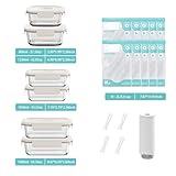 Domsanistor Vacuum Seal Glass Food Storage Containers with Sous Vide Bags, Meal Prep Container with Airtight Locking Lids for Lunch, BPA Free, Leak Proof, Long-Lasting Freshness-Rectangle/Square set