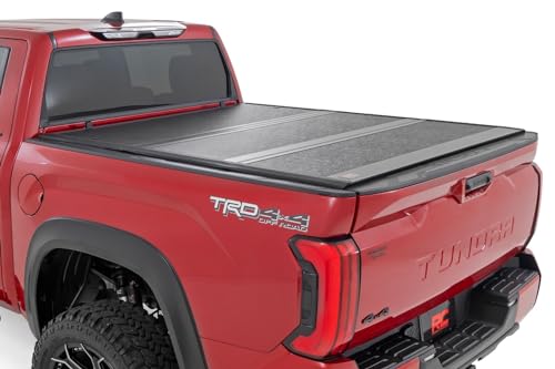 Rough Country Low Profile Hard Tri-Fold Truck Bed Cover for Toyota Tundra (2022-2025) - Fits 5'7 Bed, Weather Resistant Tonneau Bed Cover