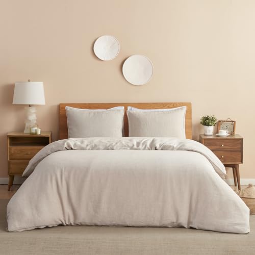 DAPU 100% Linen Duvet Cover, Pure Natural French Flax Linen with Corner Ties and Zipper Closure, Soft Breathable Durable for Hot Sleepers 1 Duvet Cover 2 Pillowcases (Natural Linen, Queen)