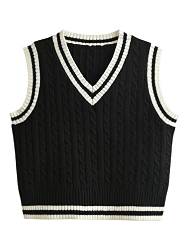 Hyipels Women's Sweater Vest,Y2K Sleeveless Pattern Preppy Style Knitted Crop Tank Top for Girl