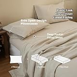 Simple&Opulence 100% Linen Sheet Set with Embroidery Washed - 4 Pieces (1 Flat Sheet & 1 Fitted Sheet & 2 Pillowcases) Natural Flax Soft Bedding Breathable Farmhouse - Linen, King Size