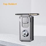 Vrufamt Refillable Butane Torch Lighter with Built-in Holder and 3 Jet Flame - All-in-1 Tool for Men (Butane not Included)