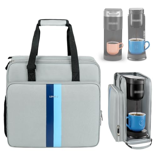 LEFOR·Z Coffee Maker Travel Bag Compatible with Keurig K-Slim/K-Express/K-Iced/Ninja PB051/PB041ST,Single Serve Coffee Brewer Carrying Case with Multiple Pockets for K-Cup Pods,Grey(Bag Only)