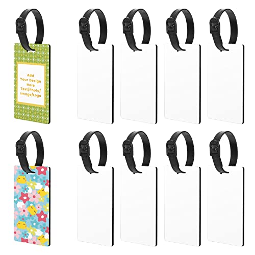 10pcs Sublimation Blanks Luggage Tags with Strap, White Blank Backpack Travel Bag Baggage Tags Double Sided Rectangle Name ID Card Label Tag Perfect to Quickly Spot Luggage Suitcase