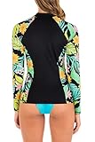 Hurley Women's Standard Long Sleeve Zip Front Rashguard, Bloom Wash