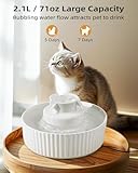 Waatoos Ceramic Cat Water Fountain, 2.1L/71oz Ceramic Water Fountain for Cats and Dogs, Ultra-Quiet Pump Pet Fountain with Replacement Filter and Foam (White)