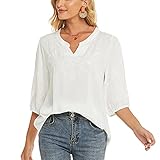 Grosy Women's Casual White Blouse Simple Summer Tops Elegant Shirts for Office Ladies Embroidered Loose Fit Tunic (White, XX-Large)