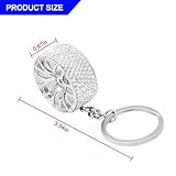 Bittwee Bling Car Tire Wheel Keychain, Mini Reinestone Crystal Wheel Rim Keyring Keyfob for Women Men, Universal Fit（White）