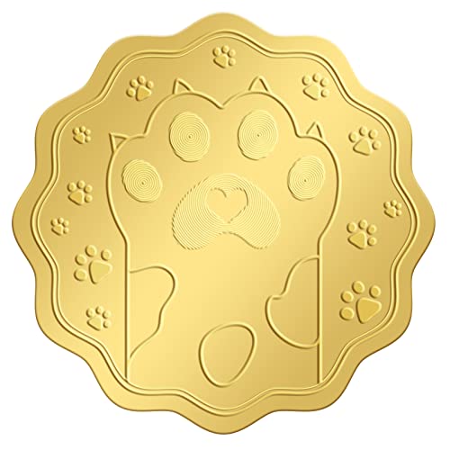 CRASPIRE 2" Gold Foil Sticker Cat Paw 100pcs Certificate Seals Gold Embossed Round Embossed Foil Seal Stickers for Envelopes Invitation Card Diplomas Awards Graduation Celebration