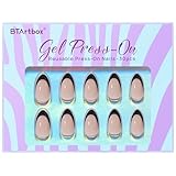 BTArtbox French Tip Press On Nails Almond - New Year Press on Nails Short, Glue On Nails for Women Gift, Supremely Fit Natural Reusable Stick On Nails in 16 Sizes - 30 Fake Nails Kit, Black French