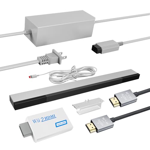 LA NREUCETS 4 in 1 Wii Wired Motion Sensor Bar, Wii to HDMI Converter, Wii Power Cord AC Adapter, 4.92FT High Speed HDMI Cable Compatible with Nintendo Wii (Not for Wii U)