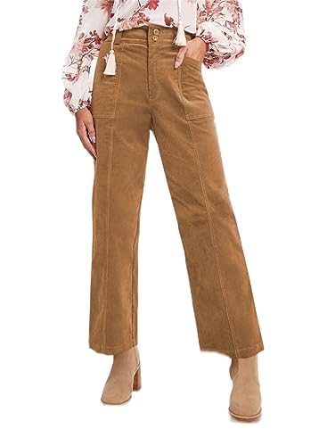 Acelitt Woman Casual Fall Corduroy Pants High Waisted Fashion Loose Straight Leg Pants Trousers Brown Medium