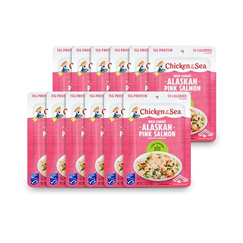 Chicken of the Sea Alaskan Pink Salmon, 2.5 Ounce Packets (Box of 12), Wild Caught Salmon, Skinless & Boneless, Low Sodium