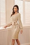 GRACE KARIN Sparkly Sequin Wedding Guest Dresses for Women Wear to Party Bodycon with Belt Gold XXL