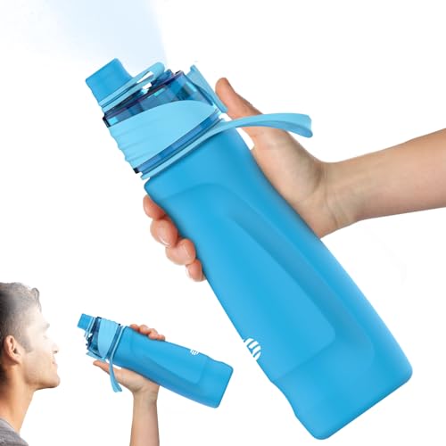 CUPYUOOU Misting Water Bottle, 24oz Insulated Water Bottle, 2-in-1 Mist & Sip Stainless Steel Water Bottles, Thermo for Hot Drinks/Cold Drinks, Sports Water Bottle for Hiking, Running, Gym, Lake Blue