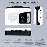 Reshow Portable Walkman Cassette Tape Player with Built-in Speaker and Headphone Jack, USB C Cassette to MP3 Converter, Reverse Recording to Tape, Cassette Tape Recorder, Full Stereo Sound-White